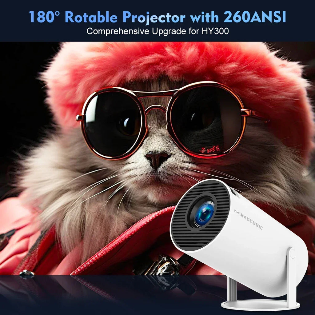 HY300 Pro Smart Mini Projector – Android 11 & 180° Flexible