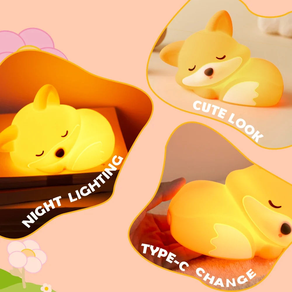 Maetiva® Fox Night Light with Curled Tail Silicone Squishy Animal Design Lamp Perfect Gift