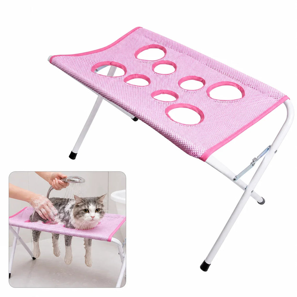 Foldable Cat & Dog Bathing Rack with Quick-Dry Mesh for Nail Trimming & Grooming