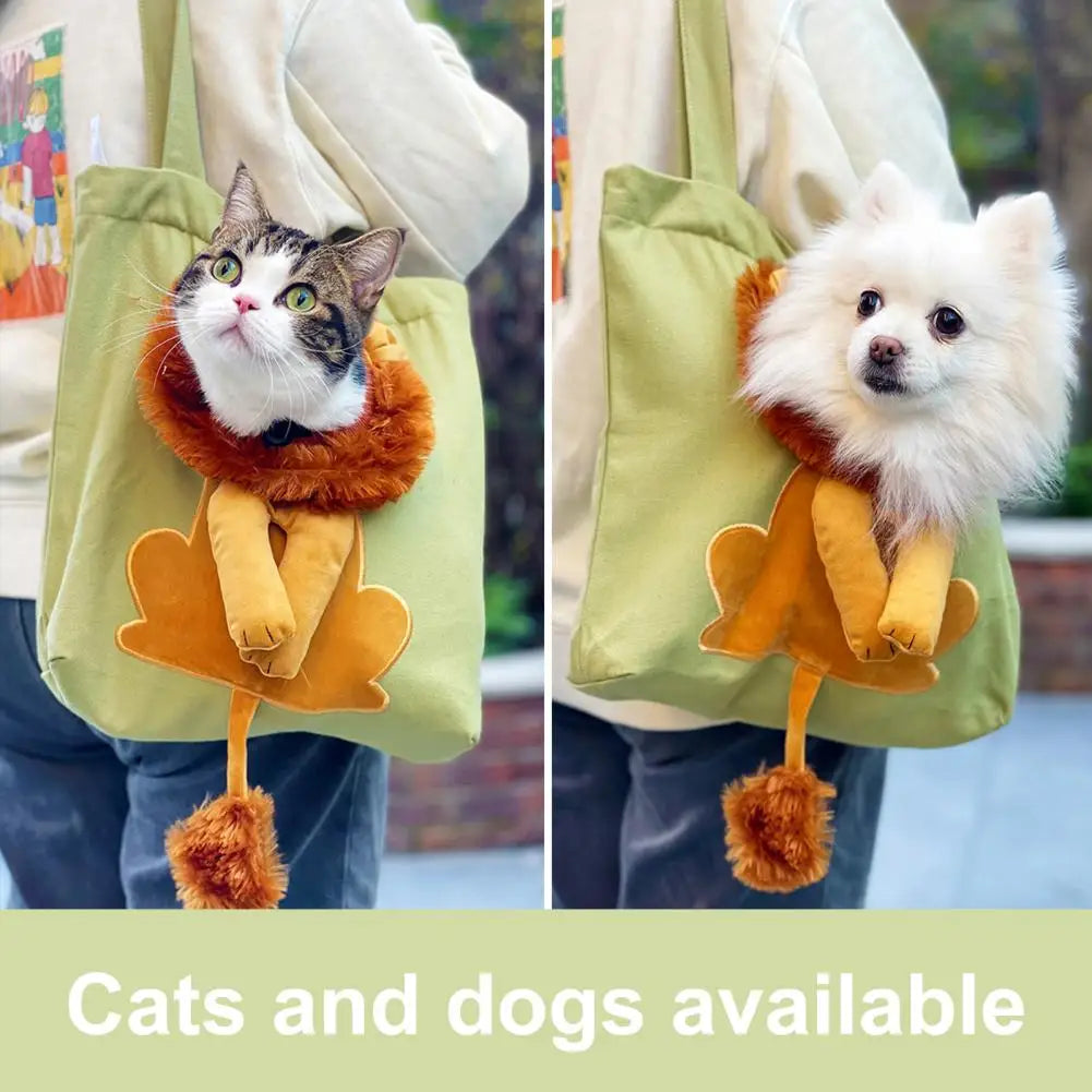 Lion Pet Shoulder Bag – Soft Cotton Canvas Cat & Small Dog