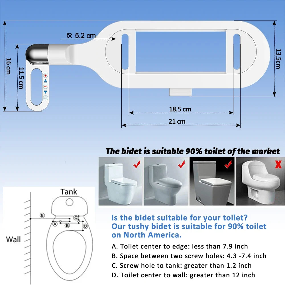Non-Electric Bidet Toilet Attachment – Dual Nozzle, Adjustable Water Pressure