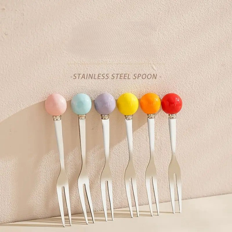 Ceramic Unicorn Stainless Steel Fruit Fork Set