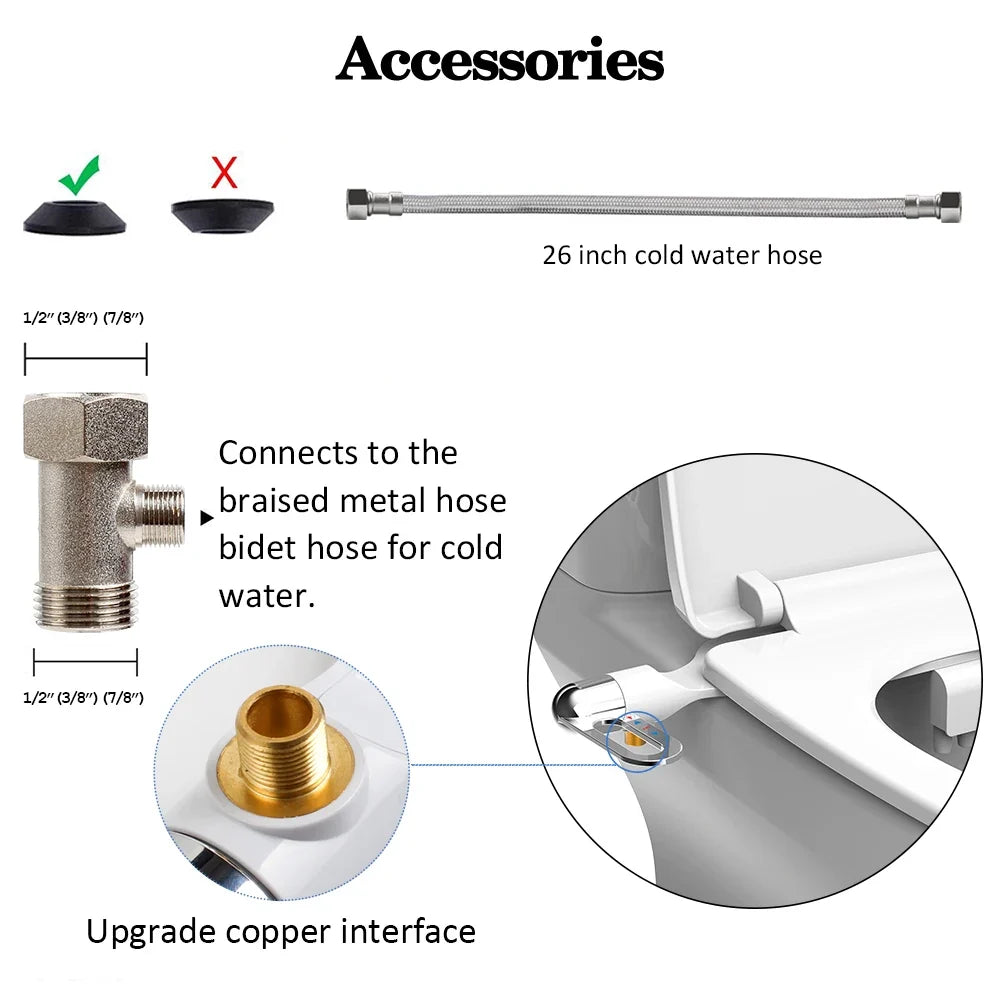 Non-Electric Bidet Toilet Attachment – Dual Nozzle, Adjustable Water Pressure