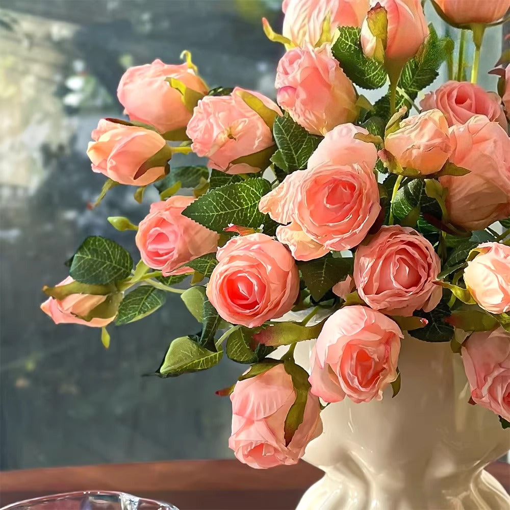 Blush Burned Edge Rose Bouquet Faux Floral Arrangement