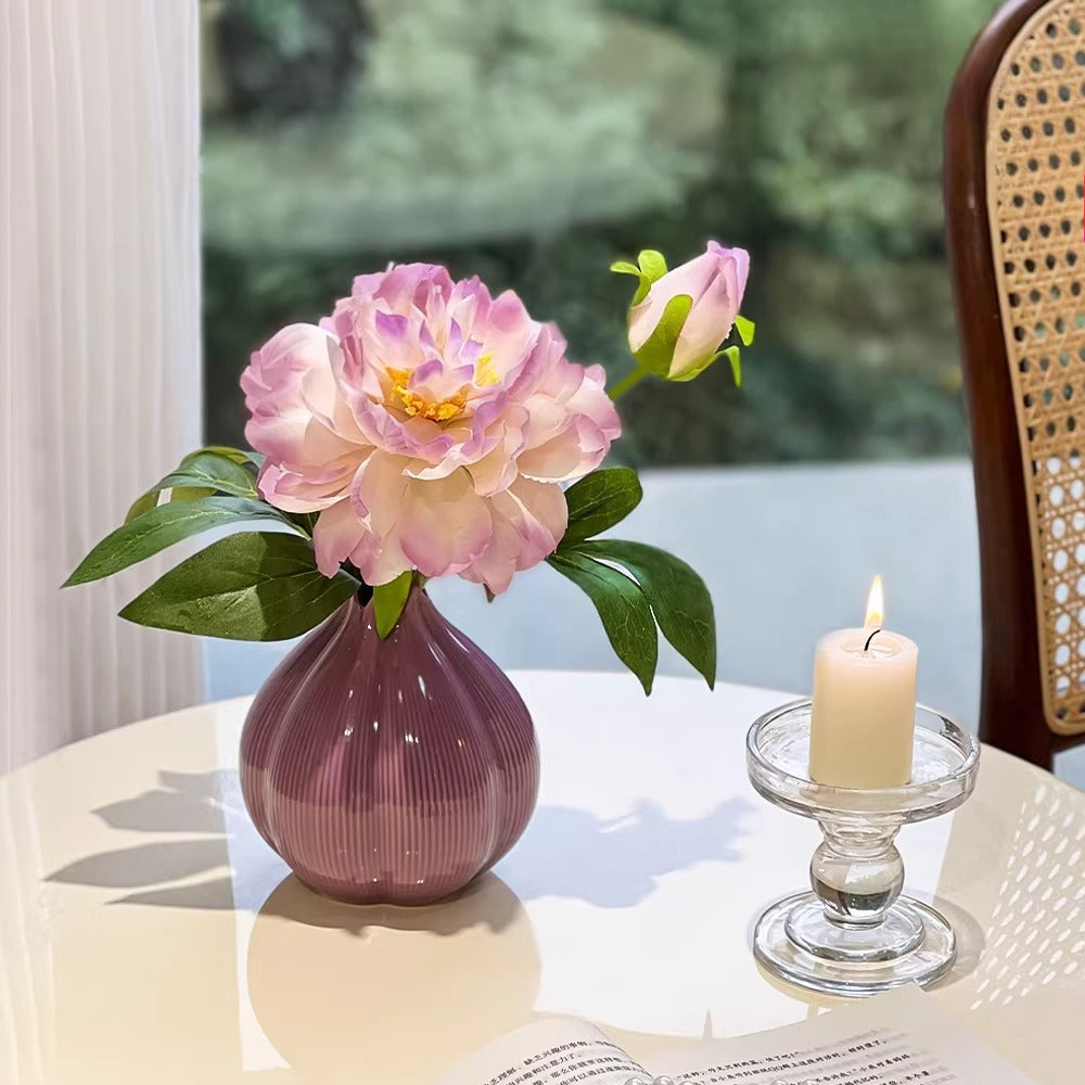 Ethereal Lavender Peony Onion Vase Faux Floral Arrangement