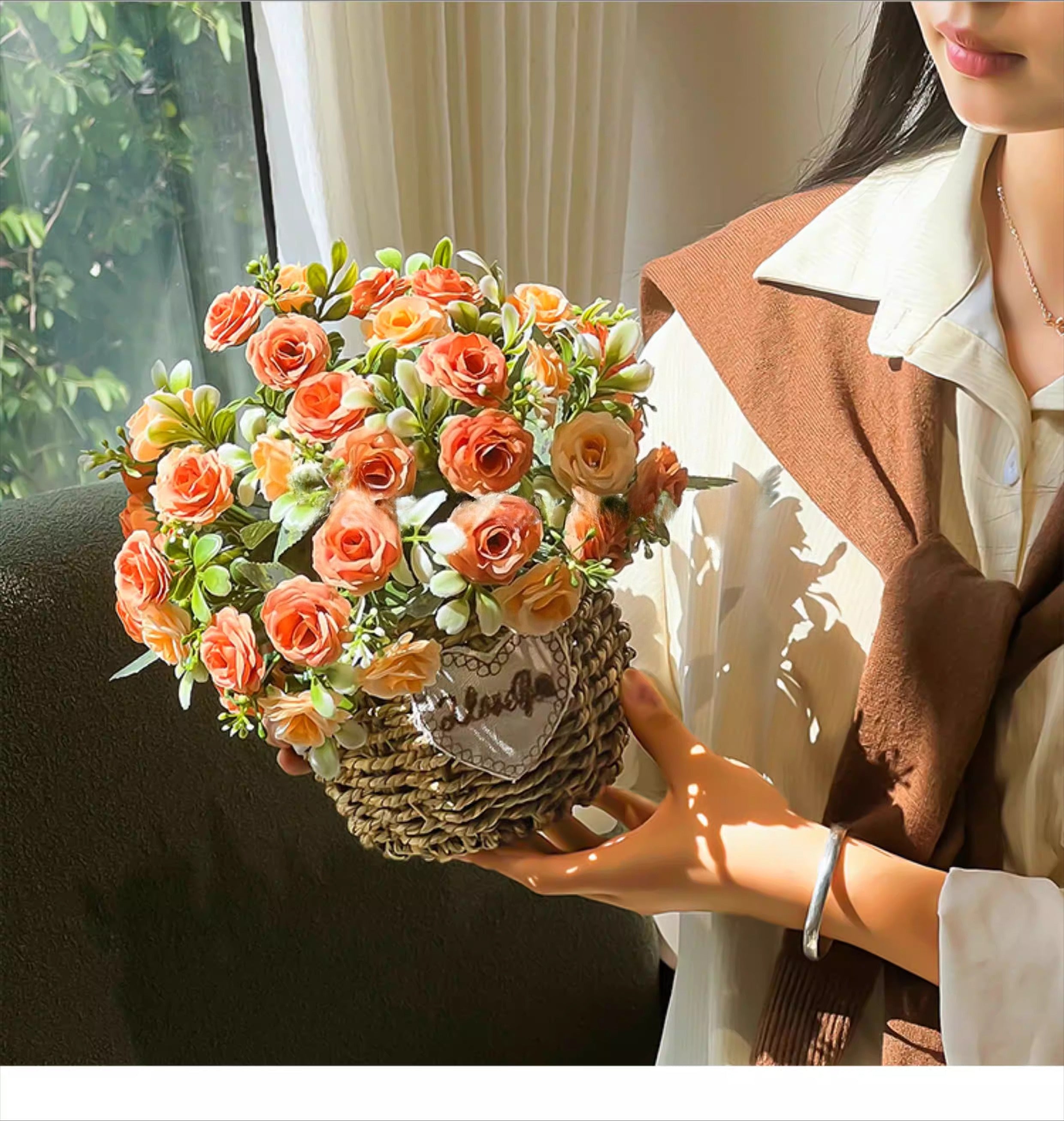Terracotta Austin Rose Basket Faux Floral Arrangement