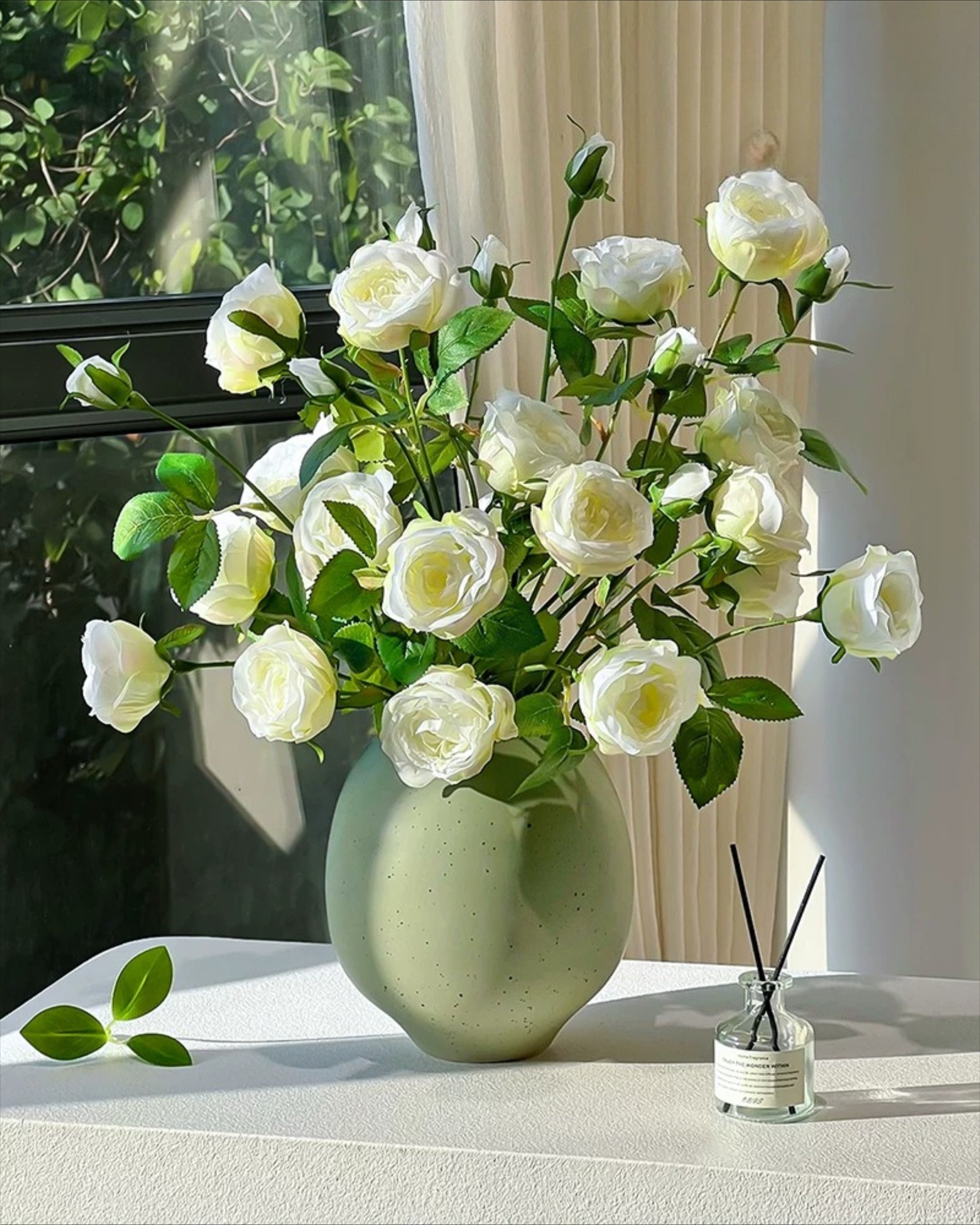 Luxe White Spray Rose Faux Floral Arrangement