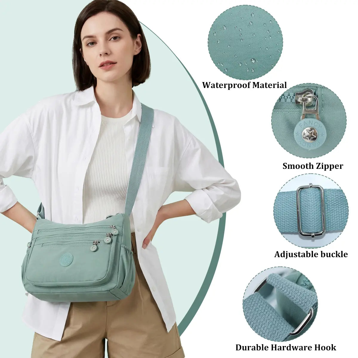 Nylon Crossbody Bag — Lightweight, Adjustable Strap, Water-Resistant, Everyday Carry, Travel Friendly, Secure Zipper