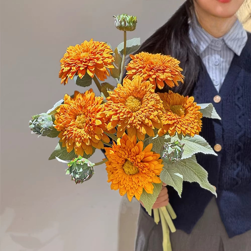 Vintage Fluffy Sunflower Faux Floral Arrangement