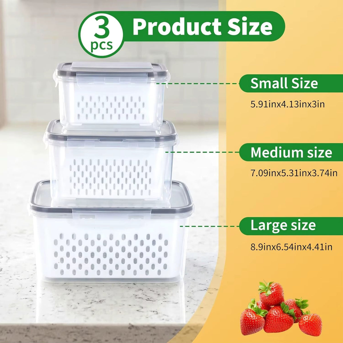 Fridge Organizer — Clear, Stackable, BPA-Free, Produce Saver, Food Storage, Refrigerator Bin