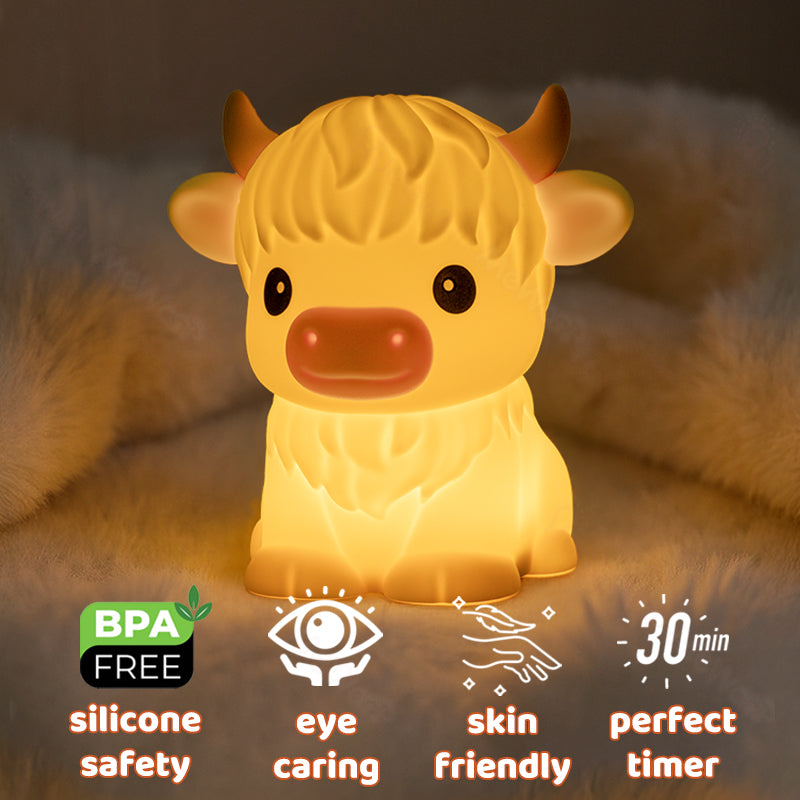 Maetiva® Highland Cow Silicone Squishy LED Night Light - Perfect Gift for Kids and Girls