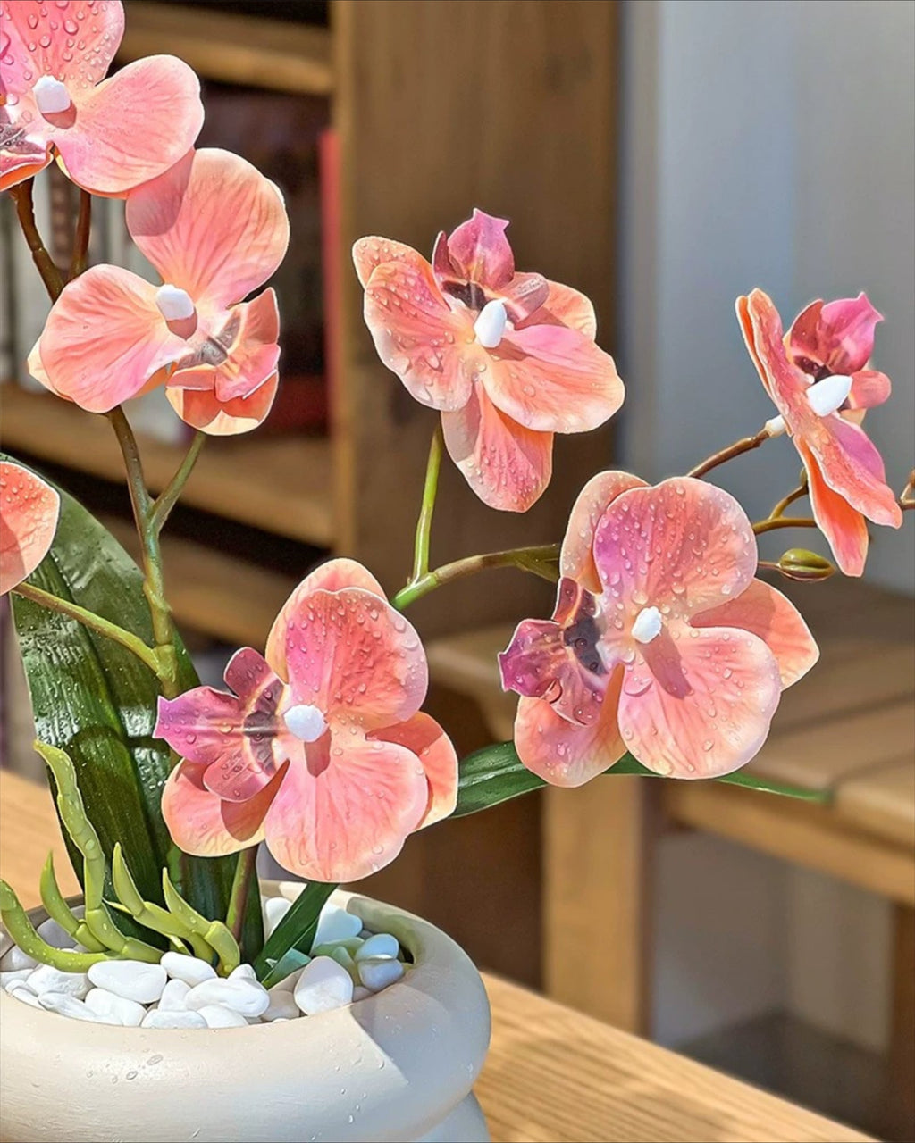 Soft Coral Pink Phalaenopsis Faux Floral Arrangement