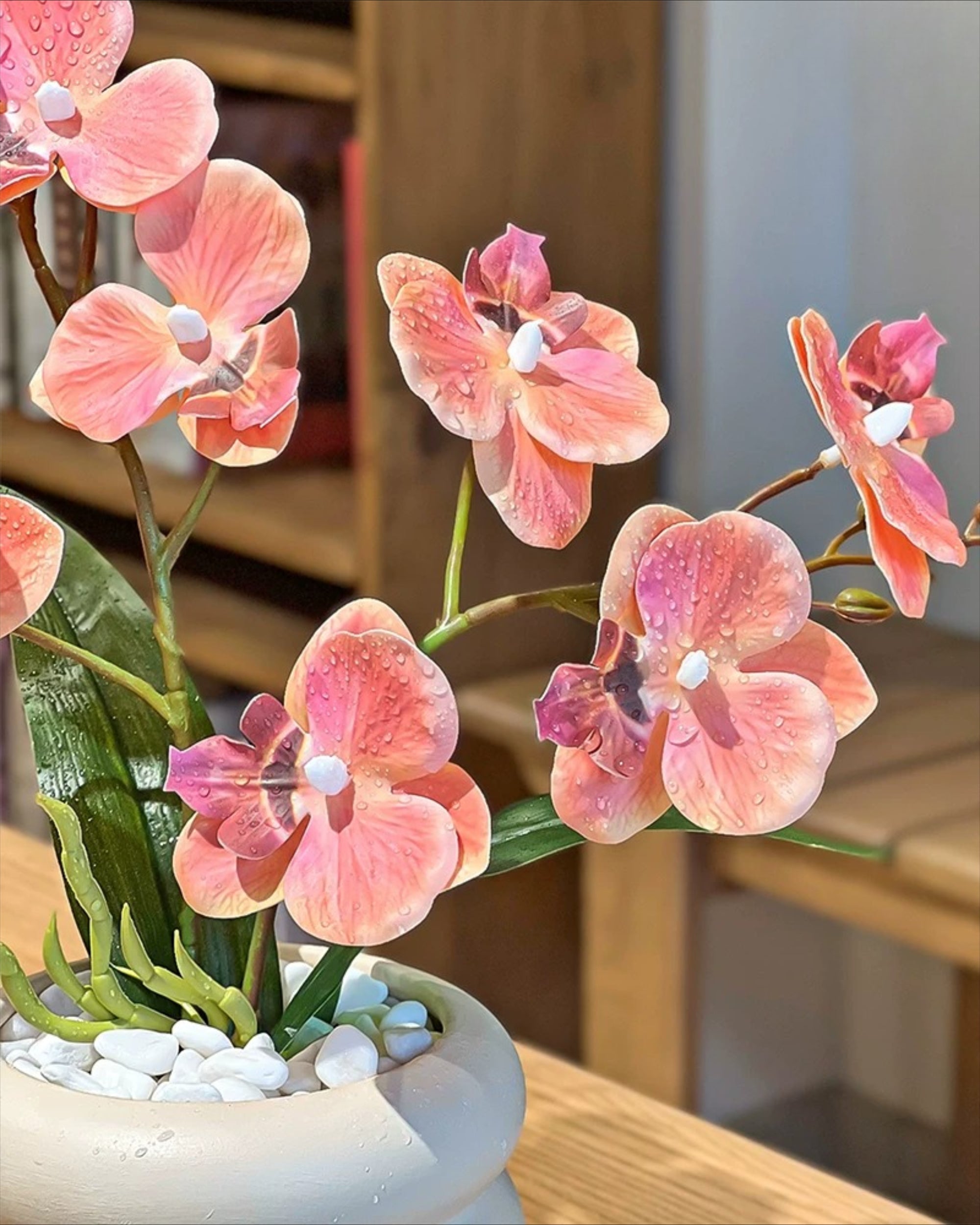 Soft Coral Pink Phalaenopsis Faux Floral Arrangement