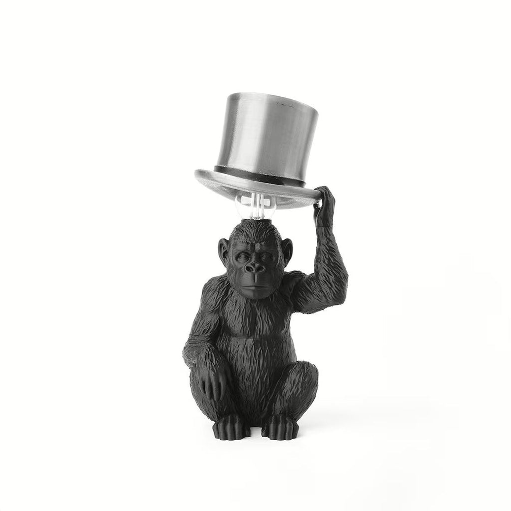 Monkey Table Lamp with Top Hat – Sculptural Animal Desk Lamp
