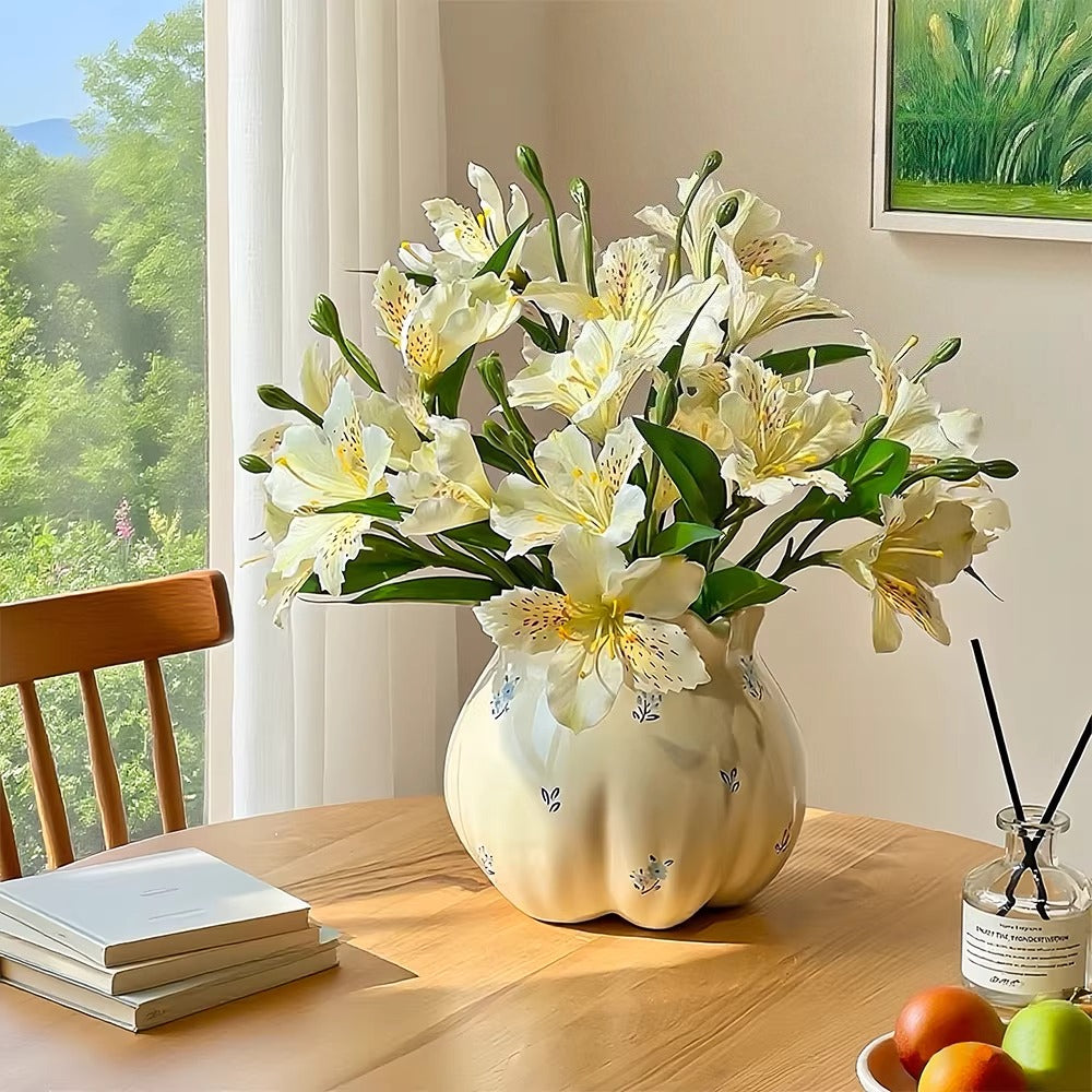 Luxe White Lily of the Incas Ensemble Faux Floral Arrangement