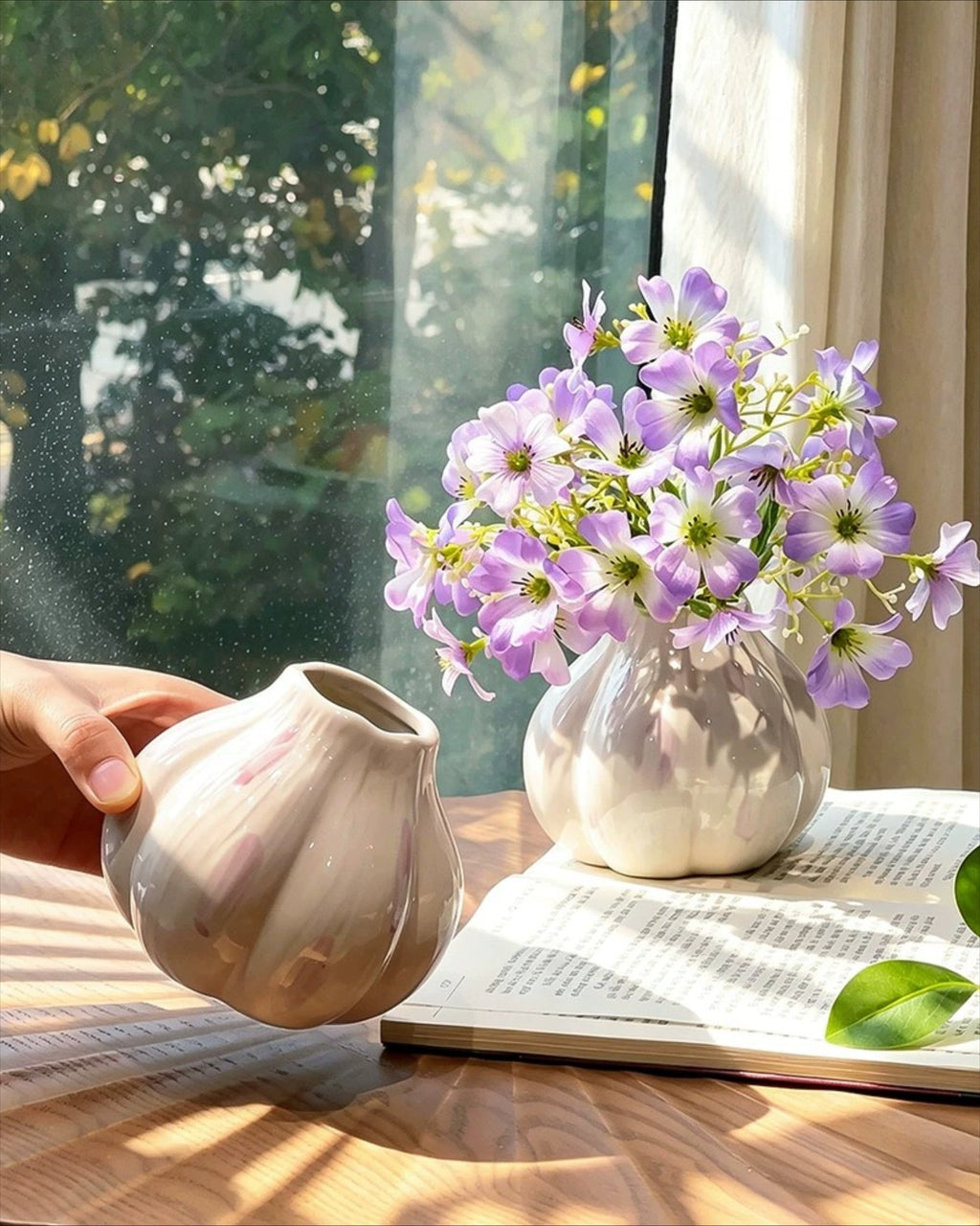 Soft Lavender Oxalis Faux Floral Arrangement with Vase