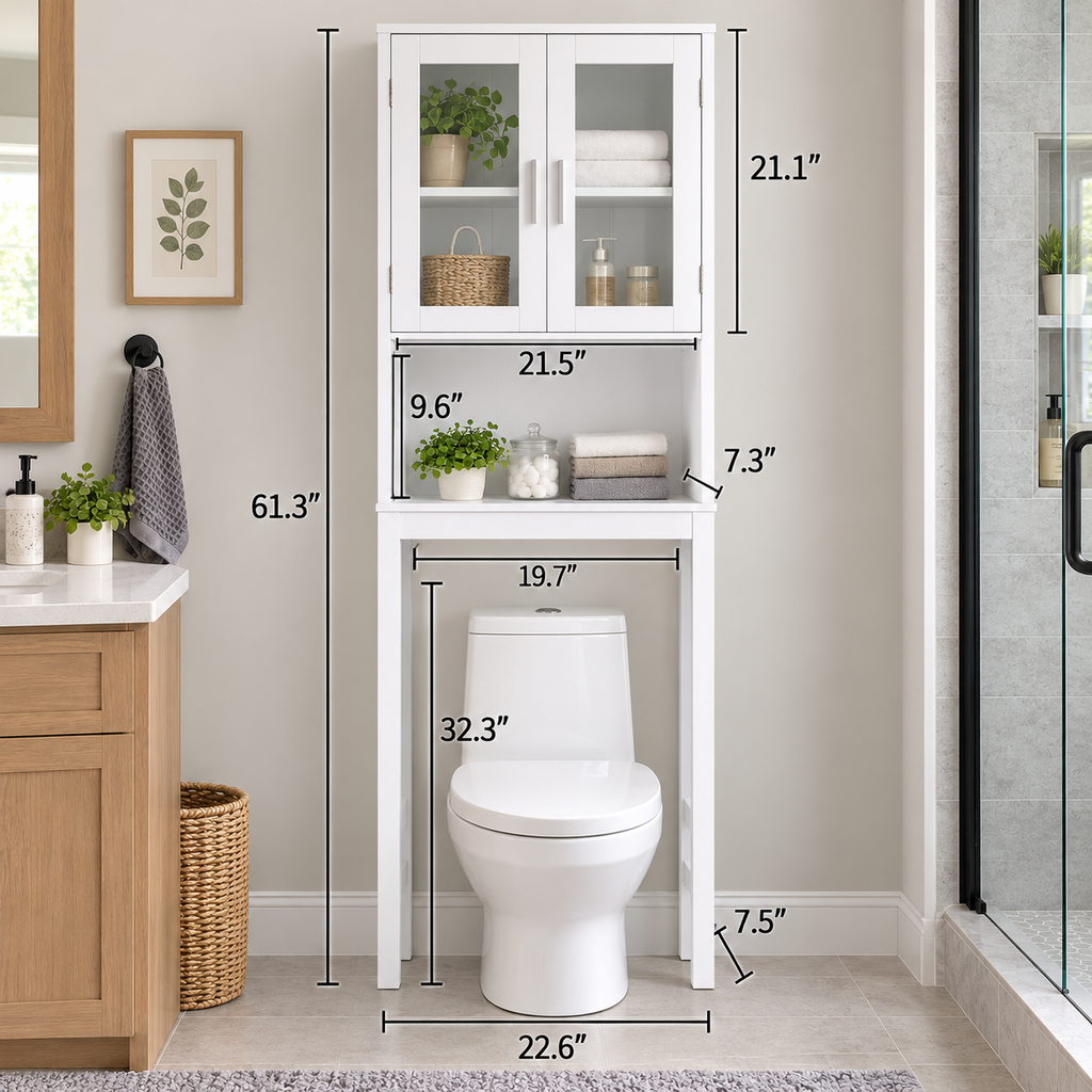 Wooden Over Toilet High Storage Cabinet Spacesaver Organizer