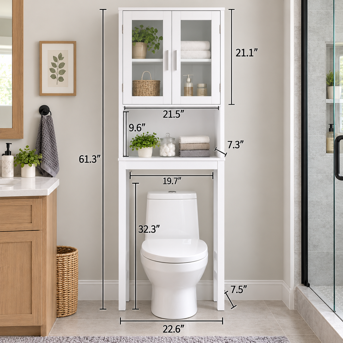 Wooden Over Toilet High Storage Cabinet Spacesaver Organizer