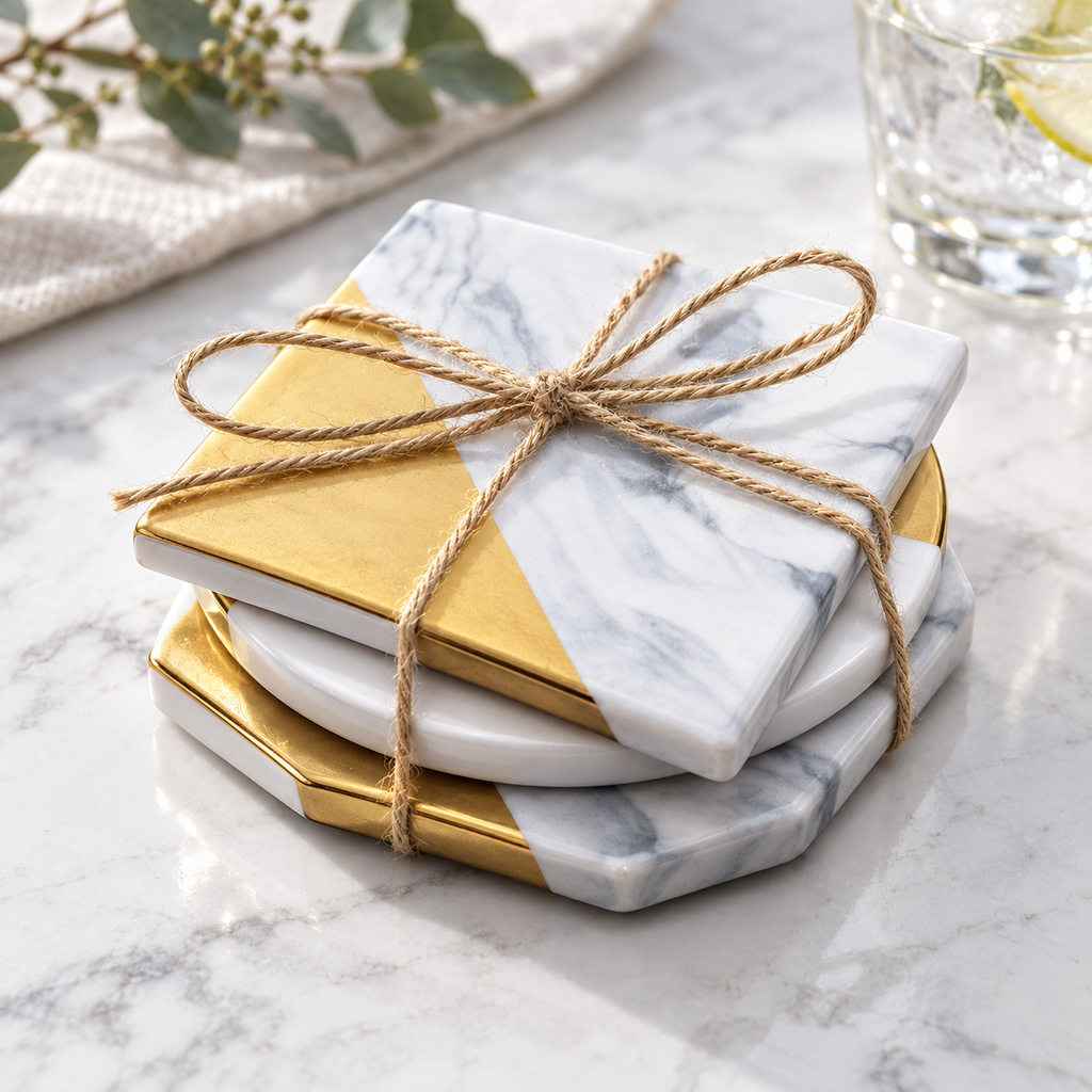 Luxury European Style Marble Stripes Ceramic Coaster