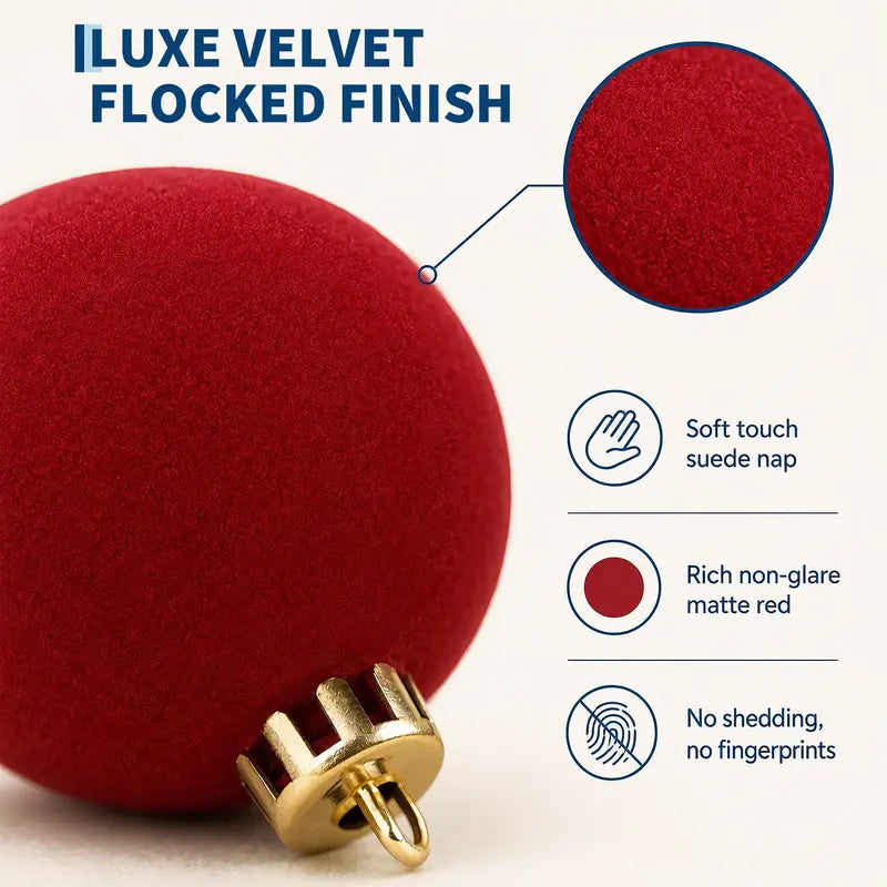 16-Piece Red Velvet Flocked Christmas Ornaments