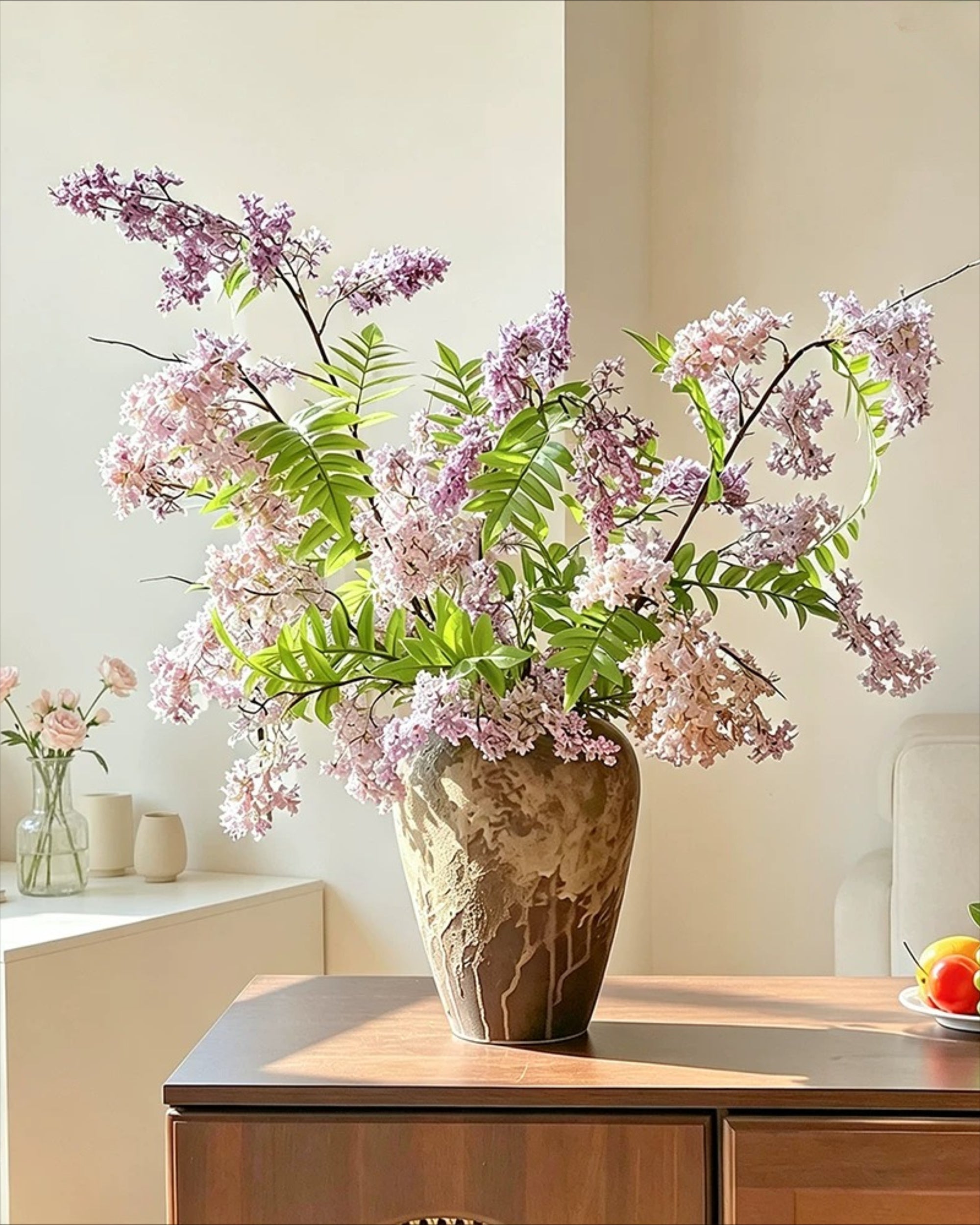 Dusty Lavender Lilac & Fern Faux Floral Arrangement