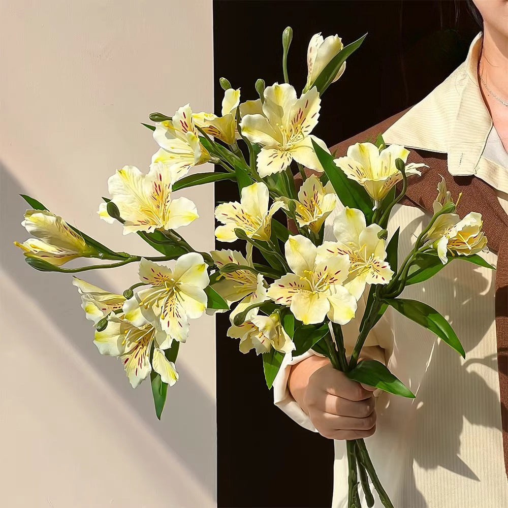 Luxe White Lily of the Incas Ensemble Faux Floral Arrangement