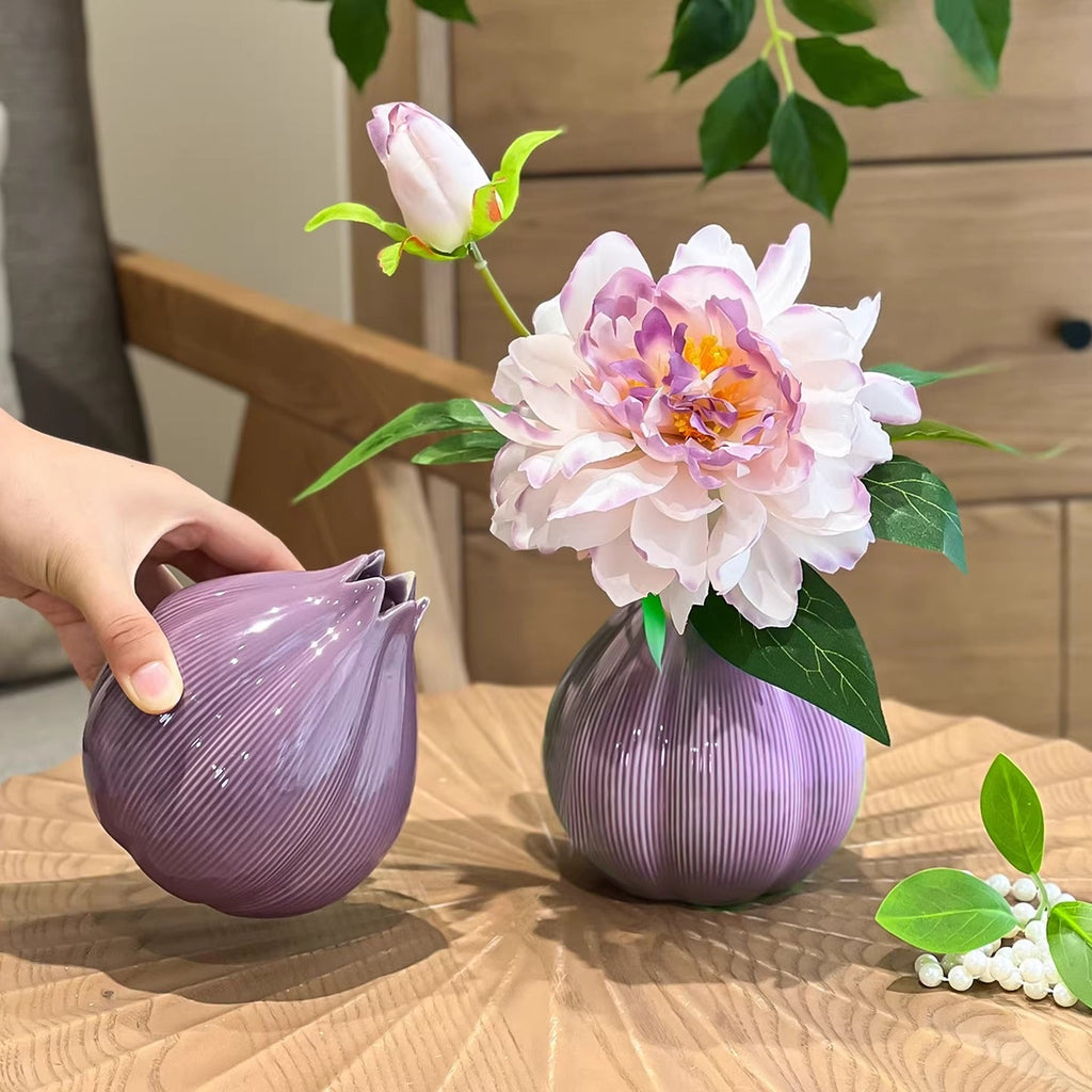 Ethereal Lavender Peony Onion Vase Faux Floral Arrangement
