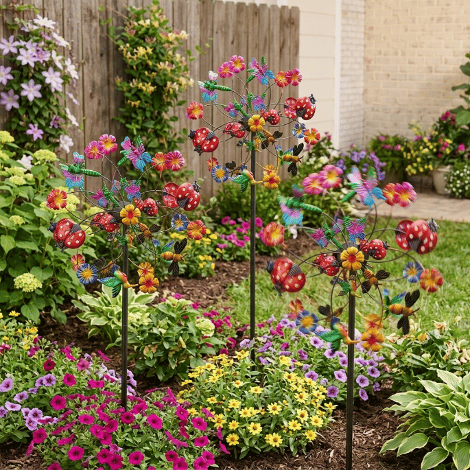 Outdoors Wind Spinners with Decorative Flowers
