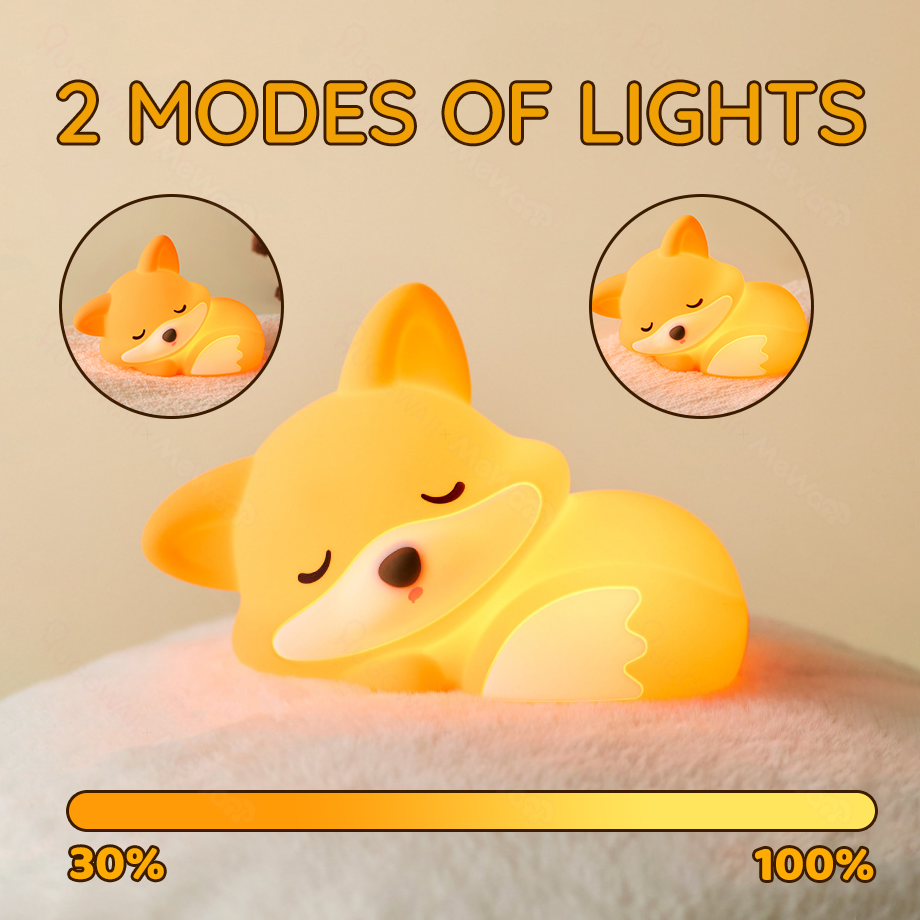 Maetiva® Fox Night Light with Curled Tail Silicone Squishy Animal Design Lamp Perfect Gift