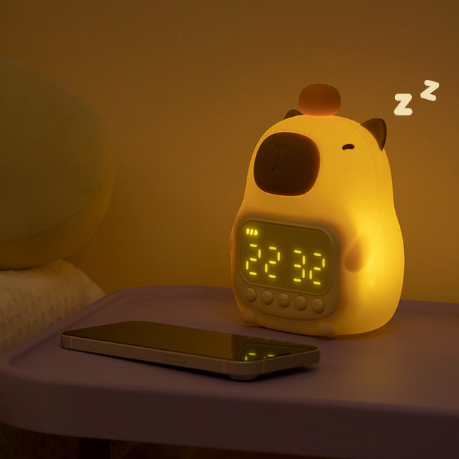 Maetiva® Squishy Silicone Capybara Alarm Clock LED Night Light - Perfect Gift for Kids and Girls