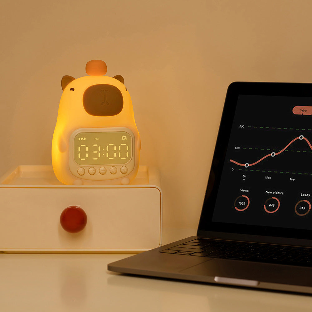 Maetiva® Squishy Silicone Capybara Alarm Clock LED Night Light - Perfect Gift for Kids and Girls
