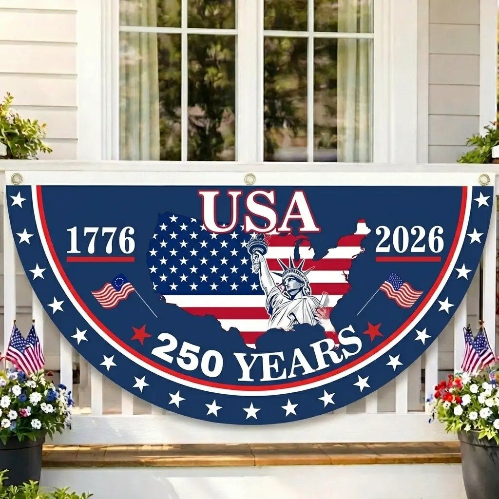 USA 250th Anniversary Flag Half Round Banner