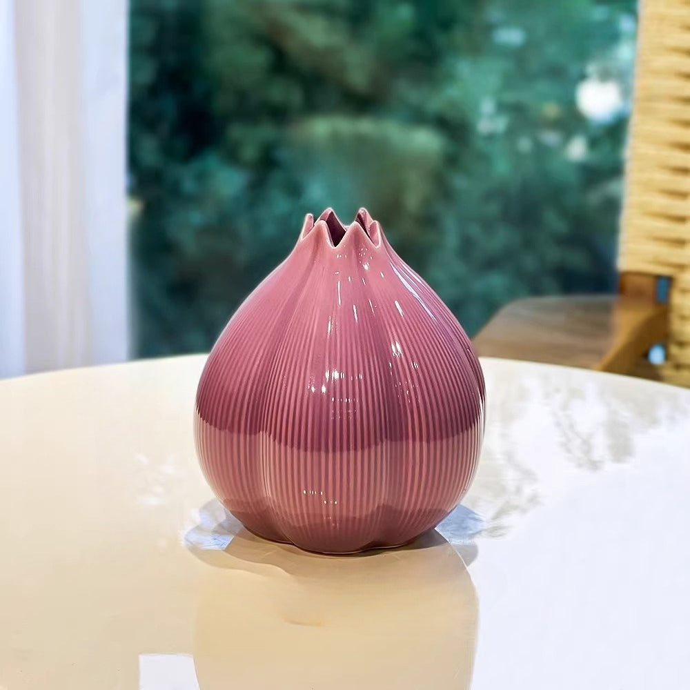 Ethereal Lavender Peony Onion Vase Faux Floral Arrangement