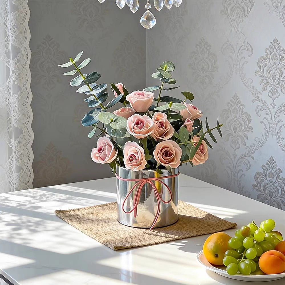 Dusty Rose & Eucalyptus Hug Bucket Faux Floral Arrangement