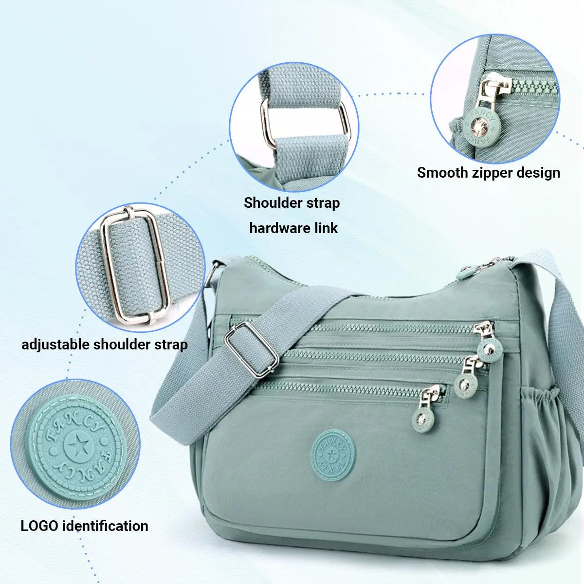 Nylon Crossbody Bag — Lightweight, Adjustable Strap, Water-Resistant, Everyday Carry, Travel Friendly, Secure Zipper