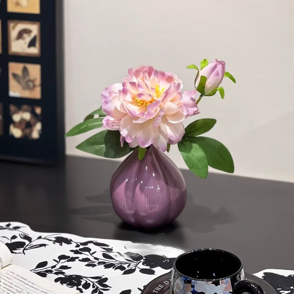 Ethereal Lavender Peony Onion Vase Faux Floral Arrangement