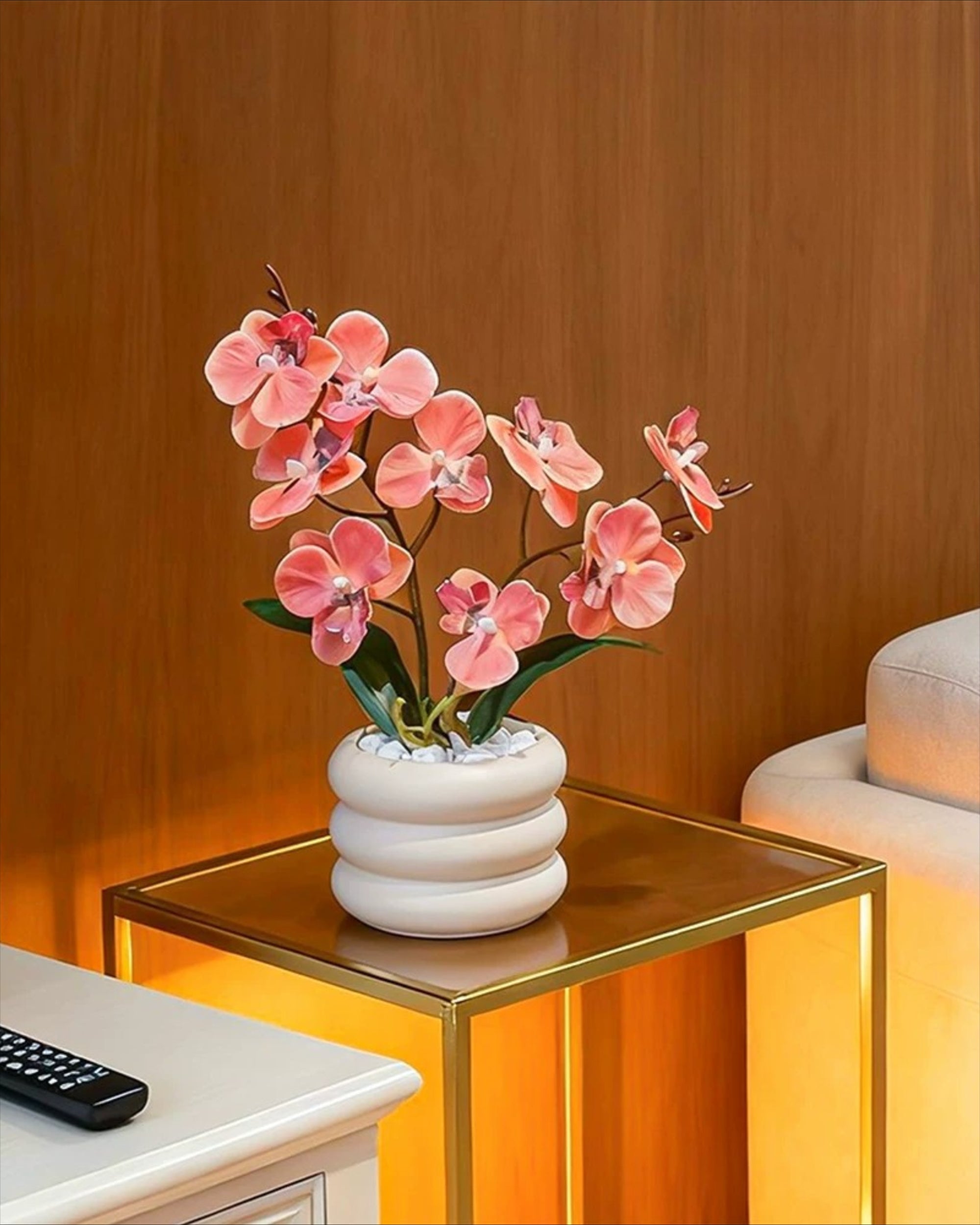 Soft Coral Pink Phalaenopsis Faux Floral Arrangement