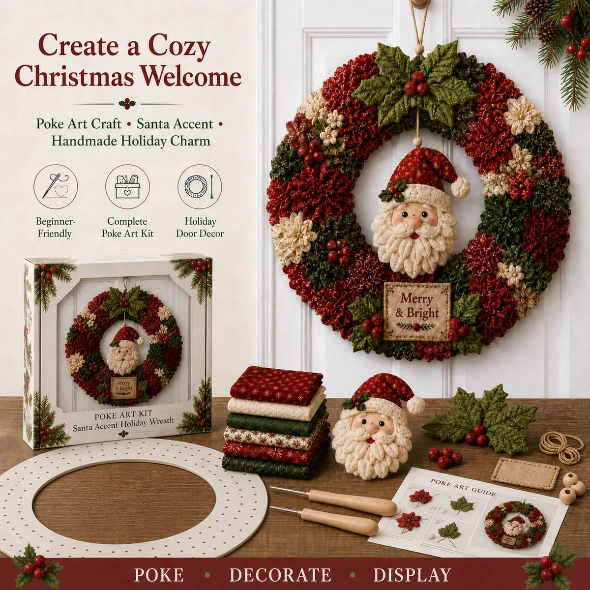 3D Fabric Poke Christmas Wreath DIY Kit – 6 Designs