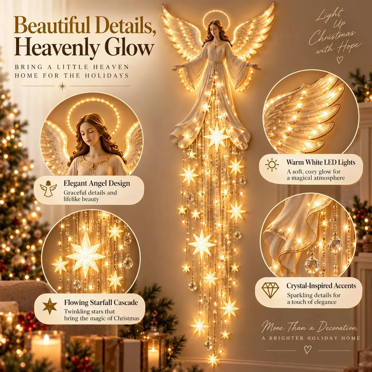 Angel Blessing Starfall Wall Light Christmas Decor