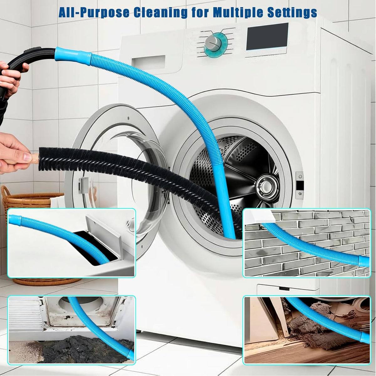 Dryer Vent Cleaner Kit — Flexible, Rotating Brush, Lint Remover, Duct Brush, Extendable, Power Drill Attachment