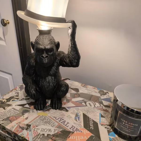 Monkey Table Lamp with Top Hat – Sculptural Animal Desk Lamp