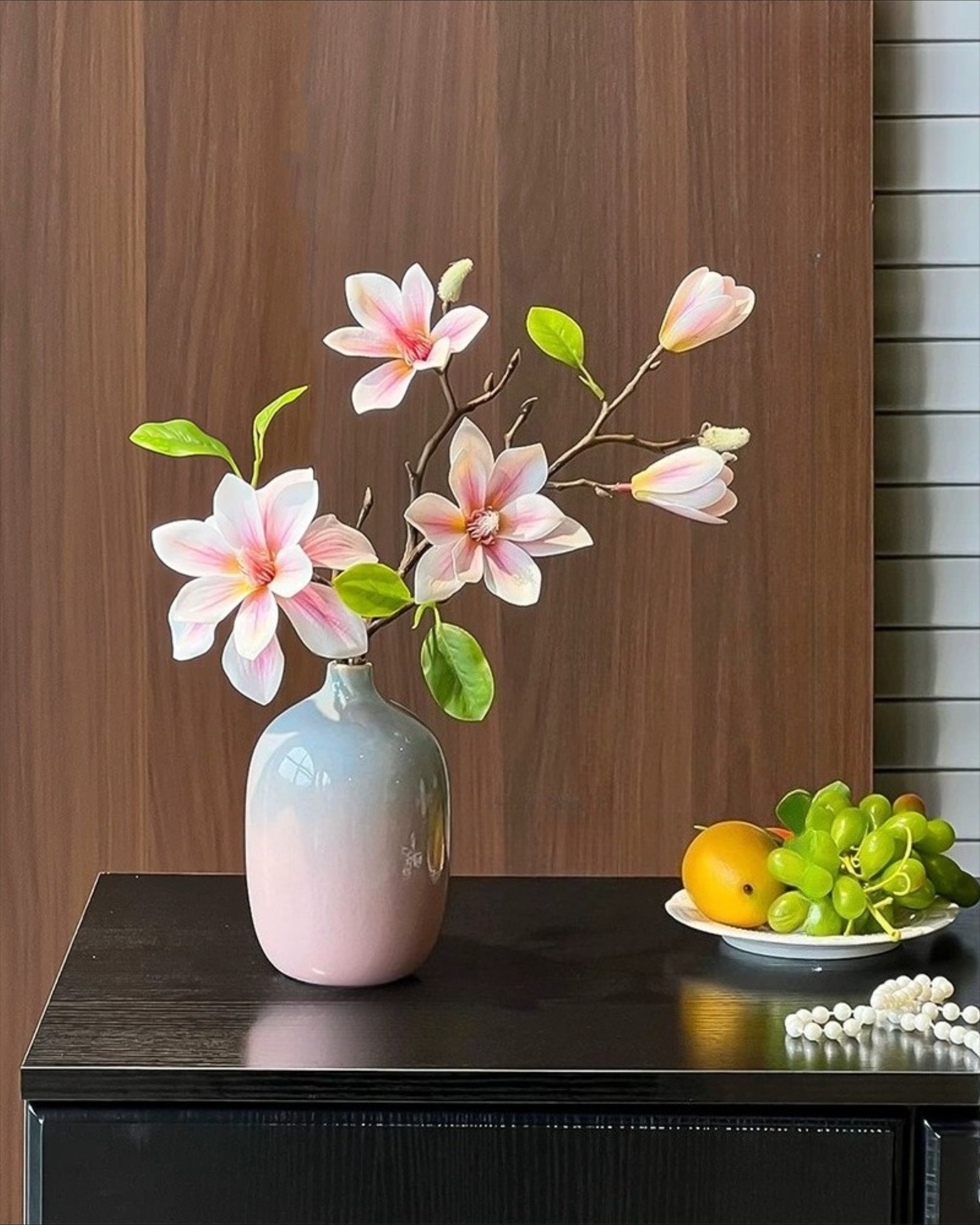 Pink Magnolia Gradient Vase Faux Floral Arrangement with Vase