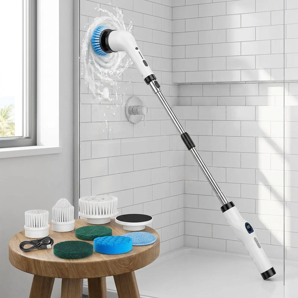 Cordless Electric Spin Scrubber — Rechargeable Power Cleaning, Handheld, Adjustable, Extendable, Multi-Surface