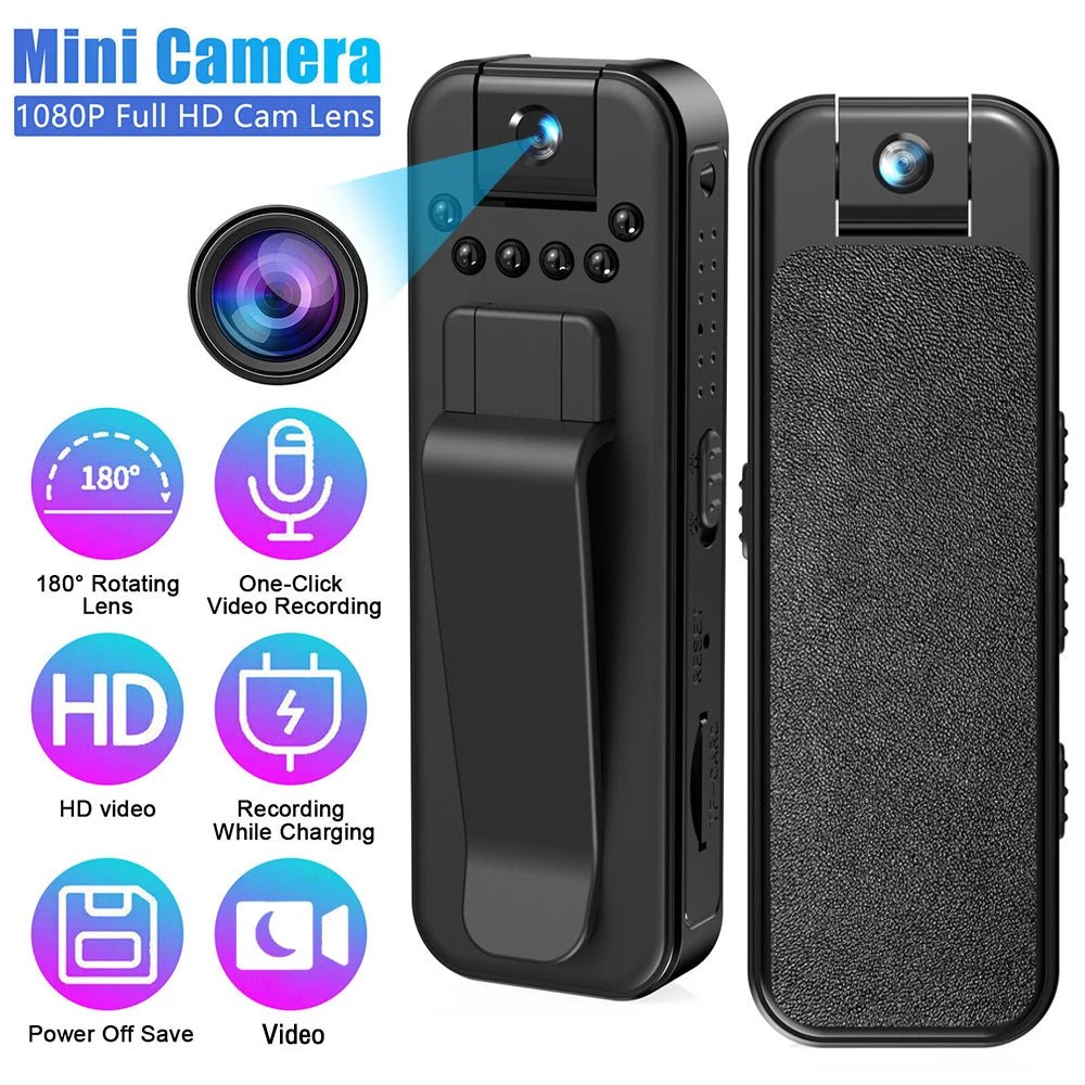 HD 1080P Rechargeable Mini Body Camera with Night Vision & 180° Rotating Lens