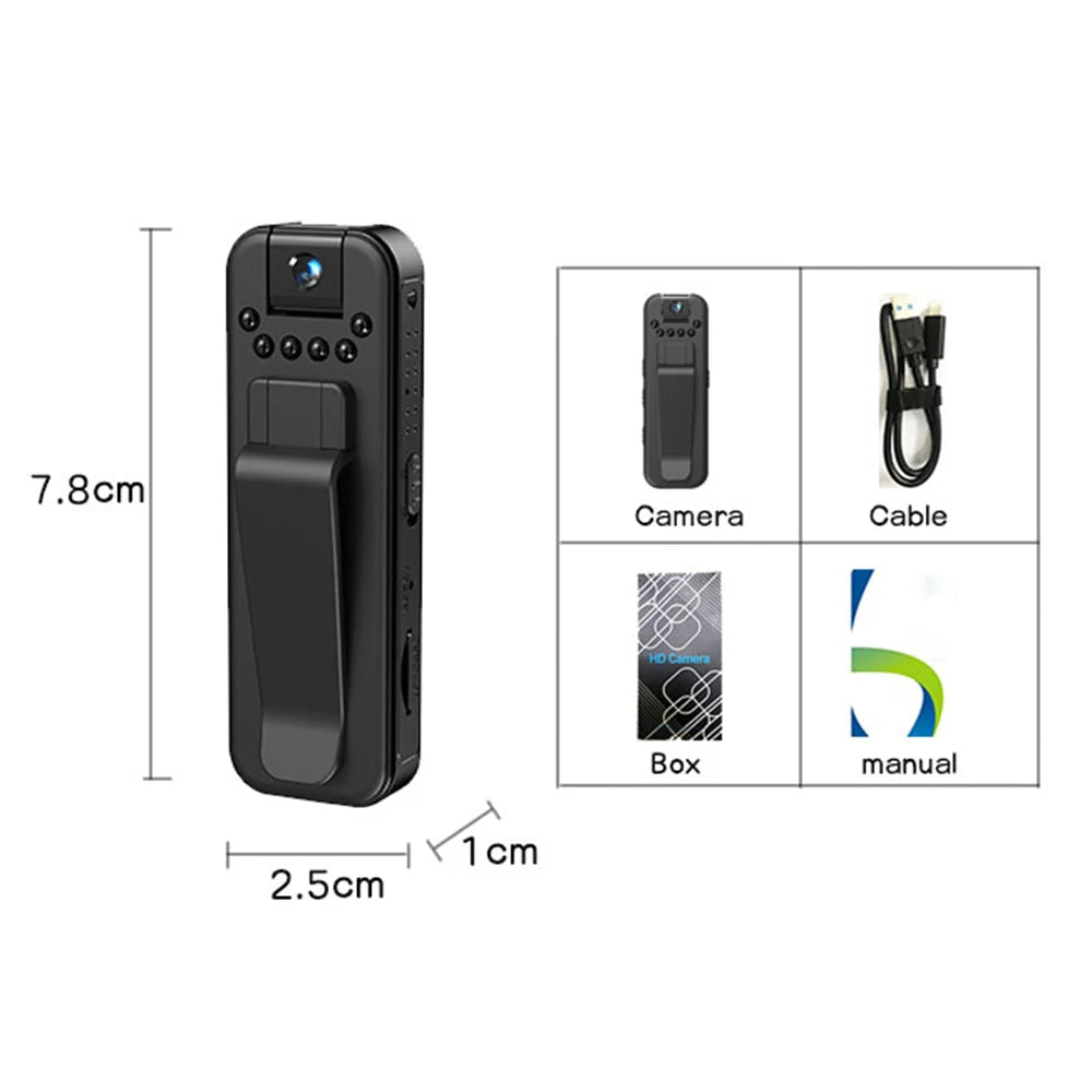 HD 1080P Rechargeable Mini Body Camera with Night Vision & 180° Rotating Lens