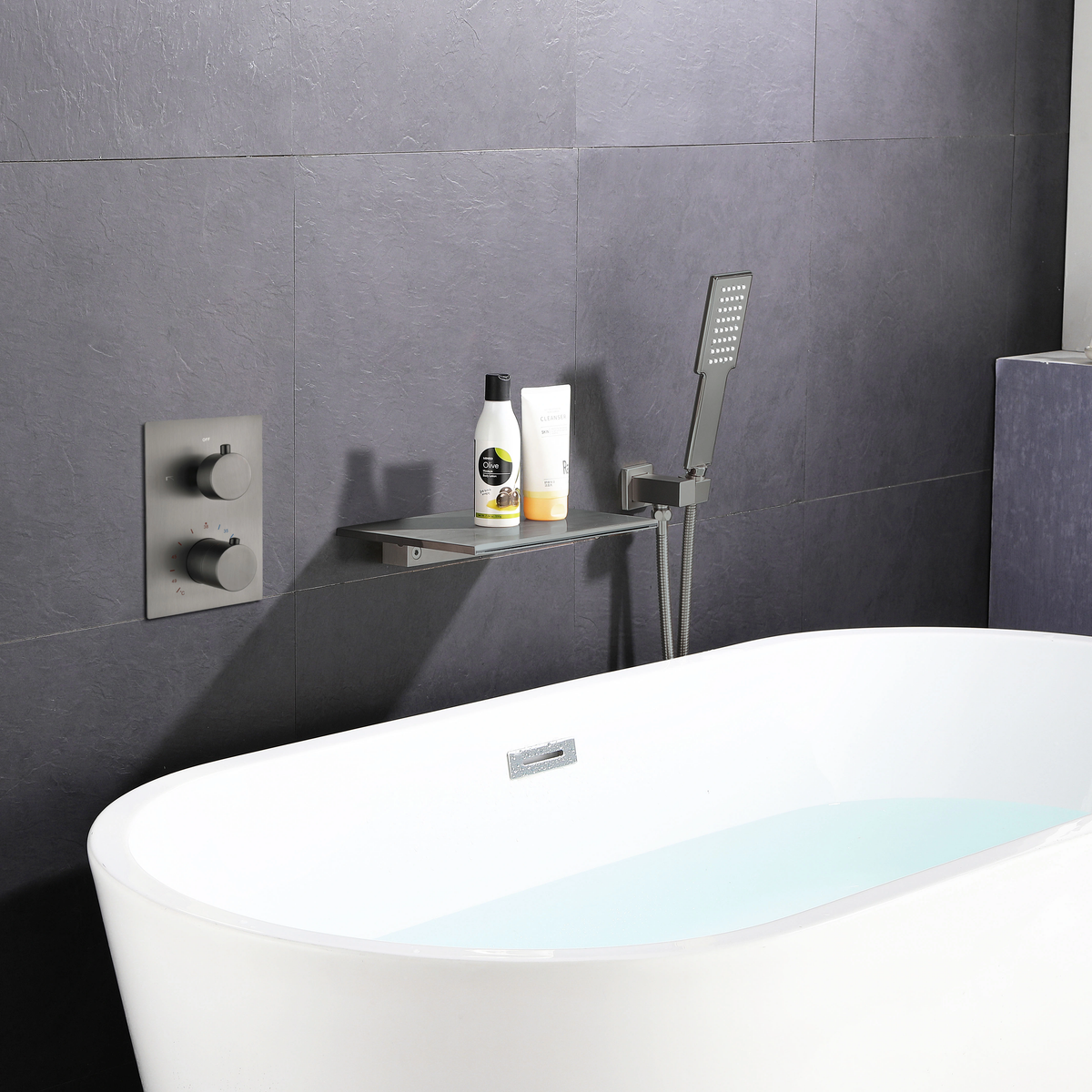 Wall-Embedded Waterfall Spout Bathtub Faucet