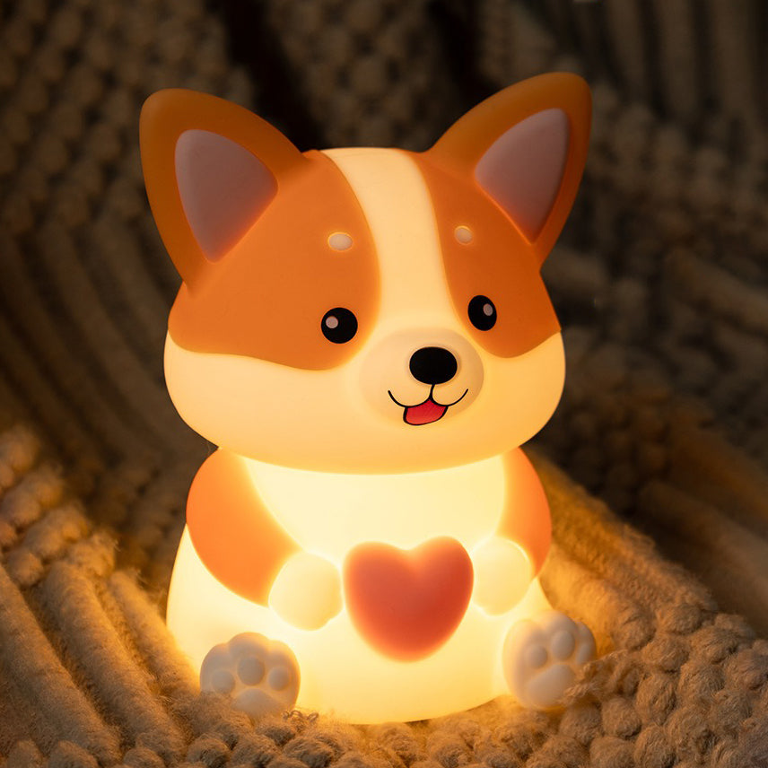 Maetiva® Corgi with Heart Silicone Night Light Cute Puppy Paw Pads Cozy Decor Perfect Gift
