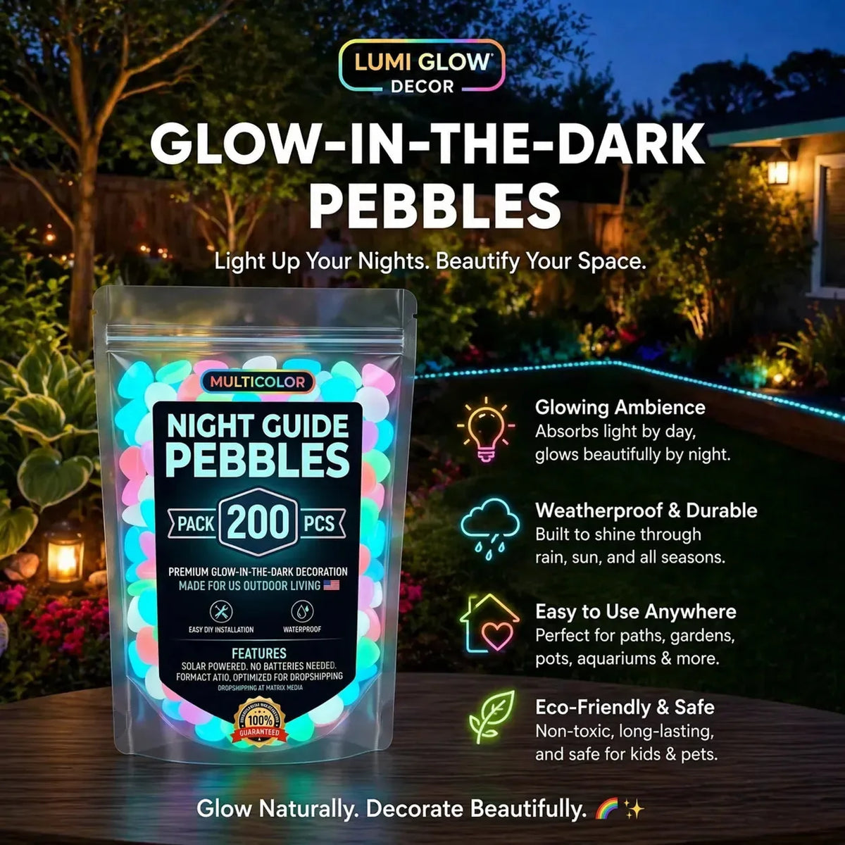 Colorful Glow in the Dark Garden Stones