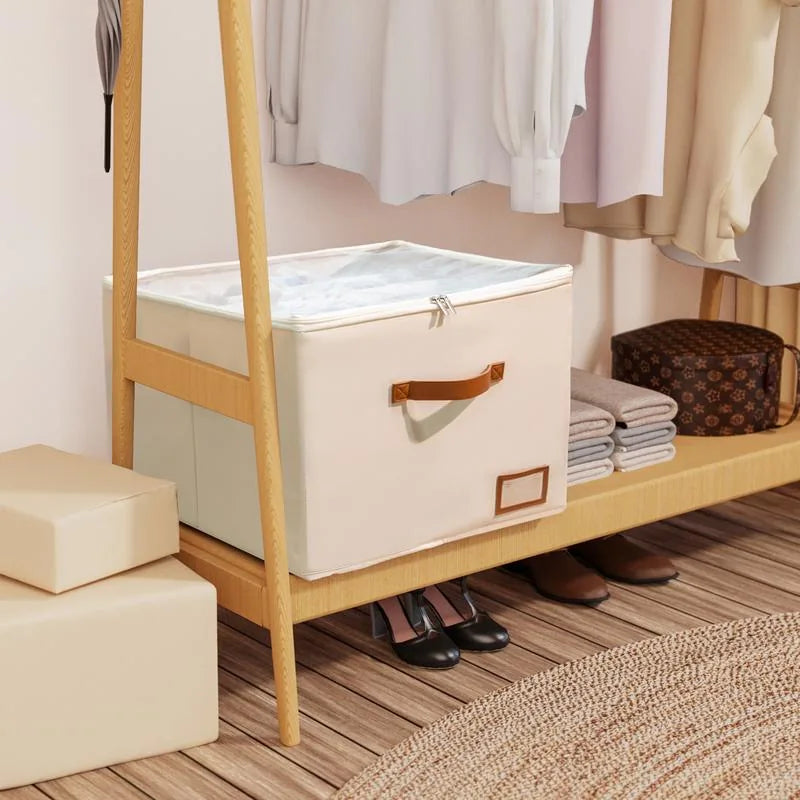 Space-Saving Fabric Shoe Storage Box with Clear Lid