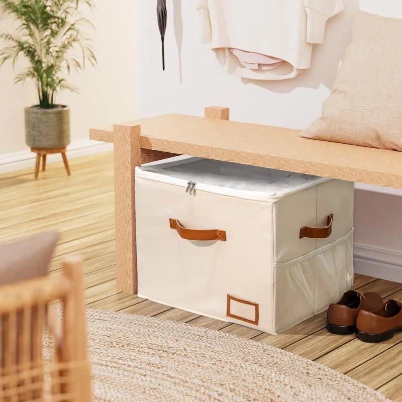 Space-Saving Fabric Shoe Storage Box with Clear Lid